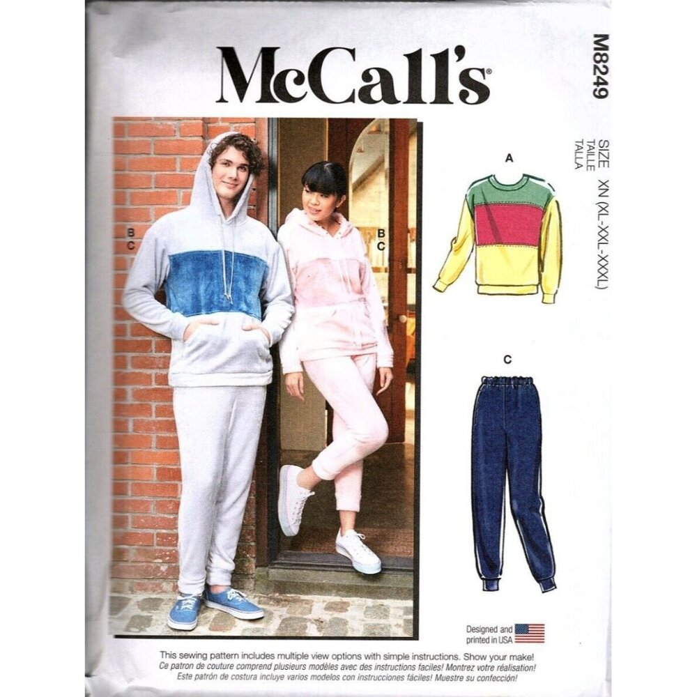 McCalls M8249 Unisex Adult XL to 3XL Loungewear Tops and Pants Sewing Pattern